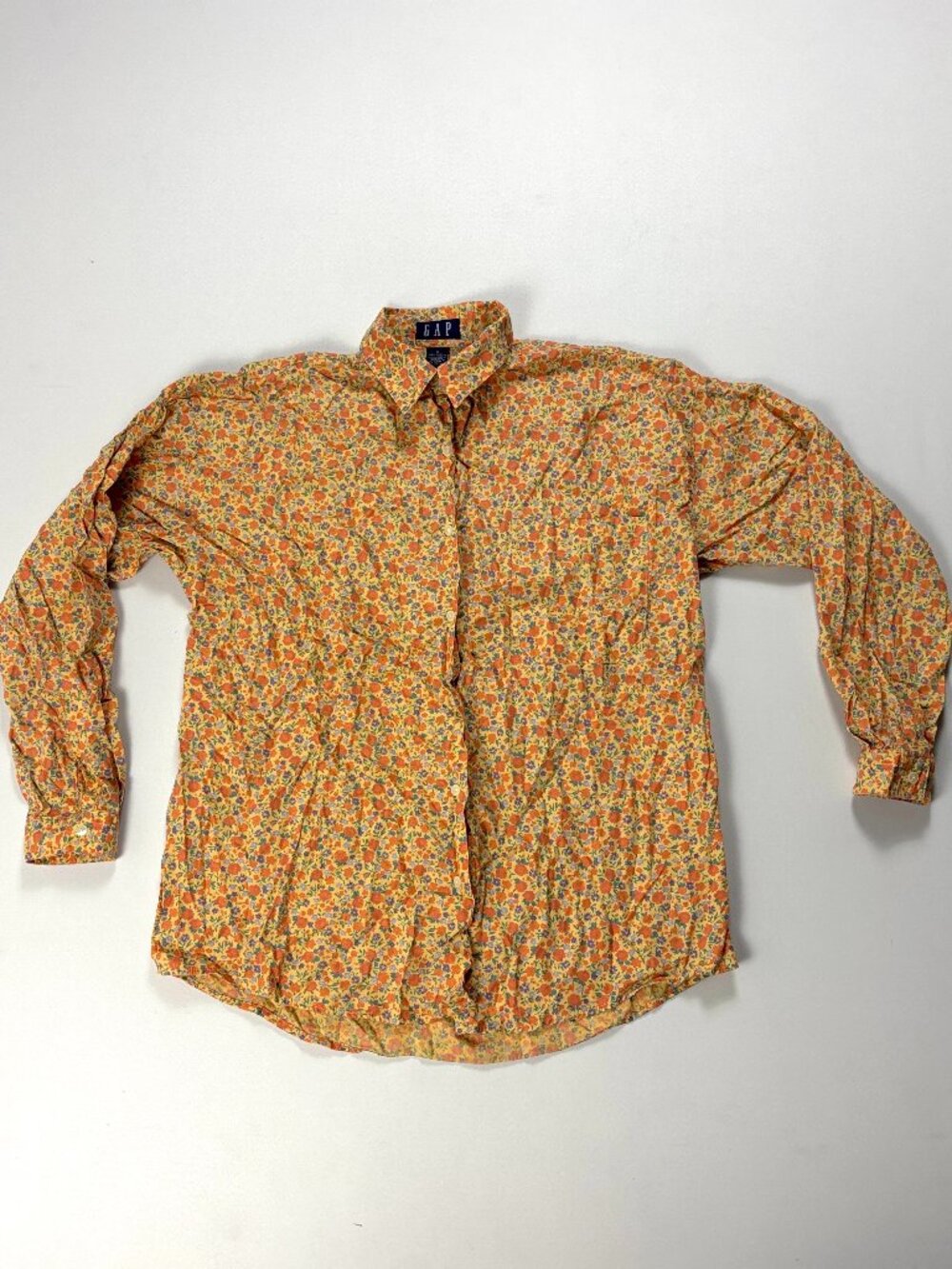 Vintage Gap Womens Button Down Shirt Yellow Orange Floral Sz S Pocket Cotton
